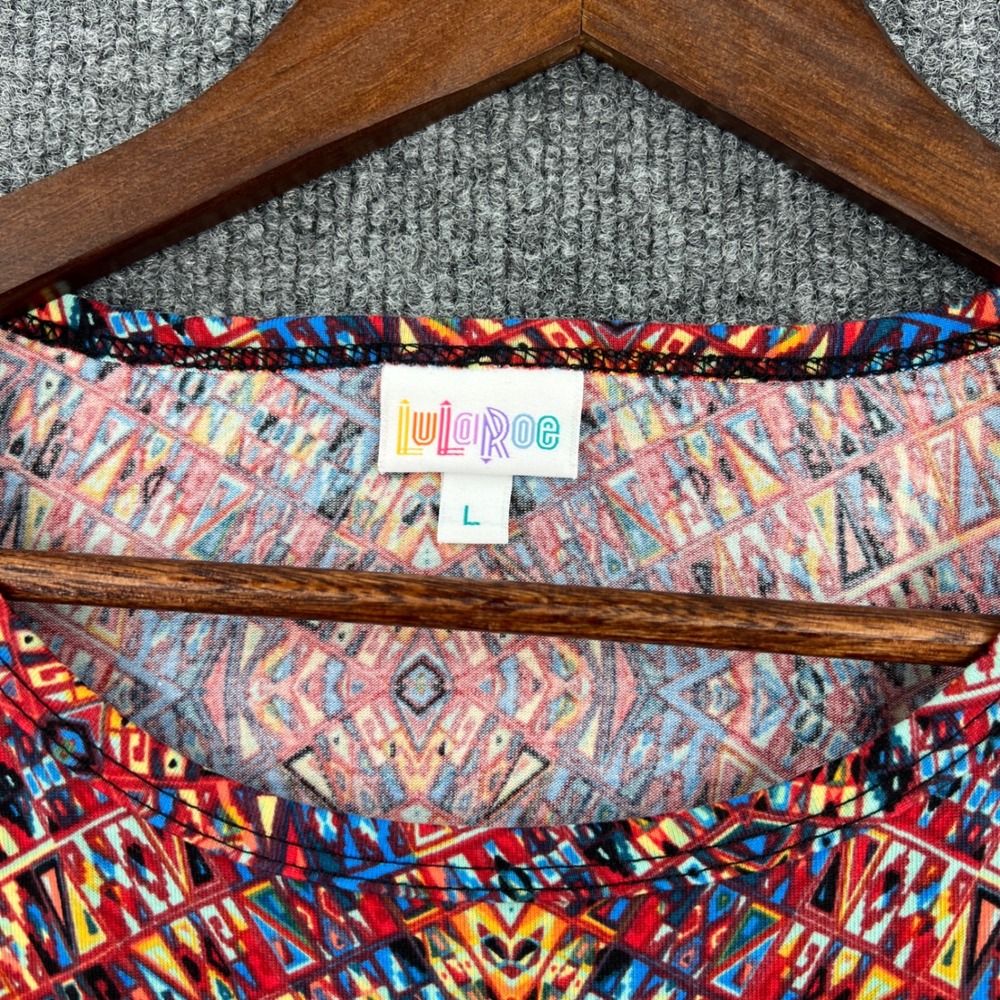 LuLaRoe Julia Sheath Dress Womens Large Red Yellow Geometric Tribal Boho Chic - Picture 2 of 7